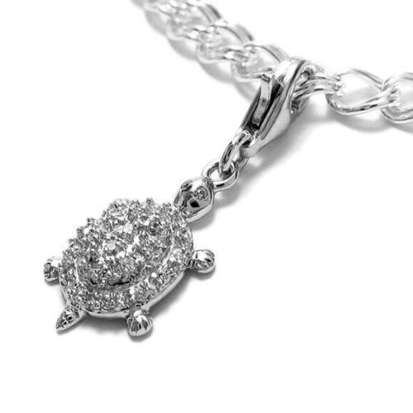 ADORABLE STERLING SILVER TURTLE CHARM PENDANT WITH CZS - Picture 2 of 3